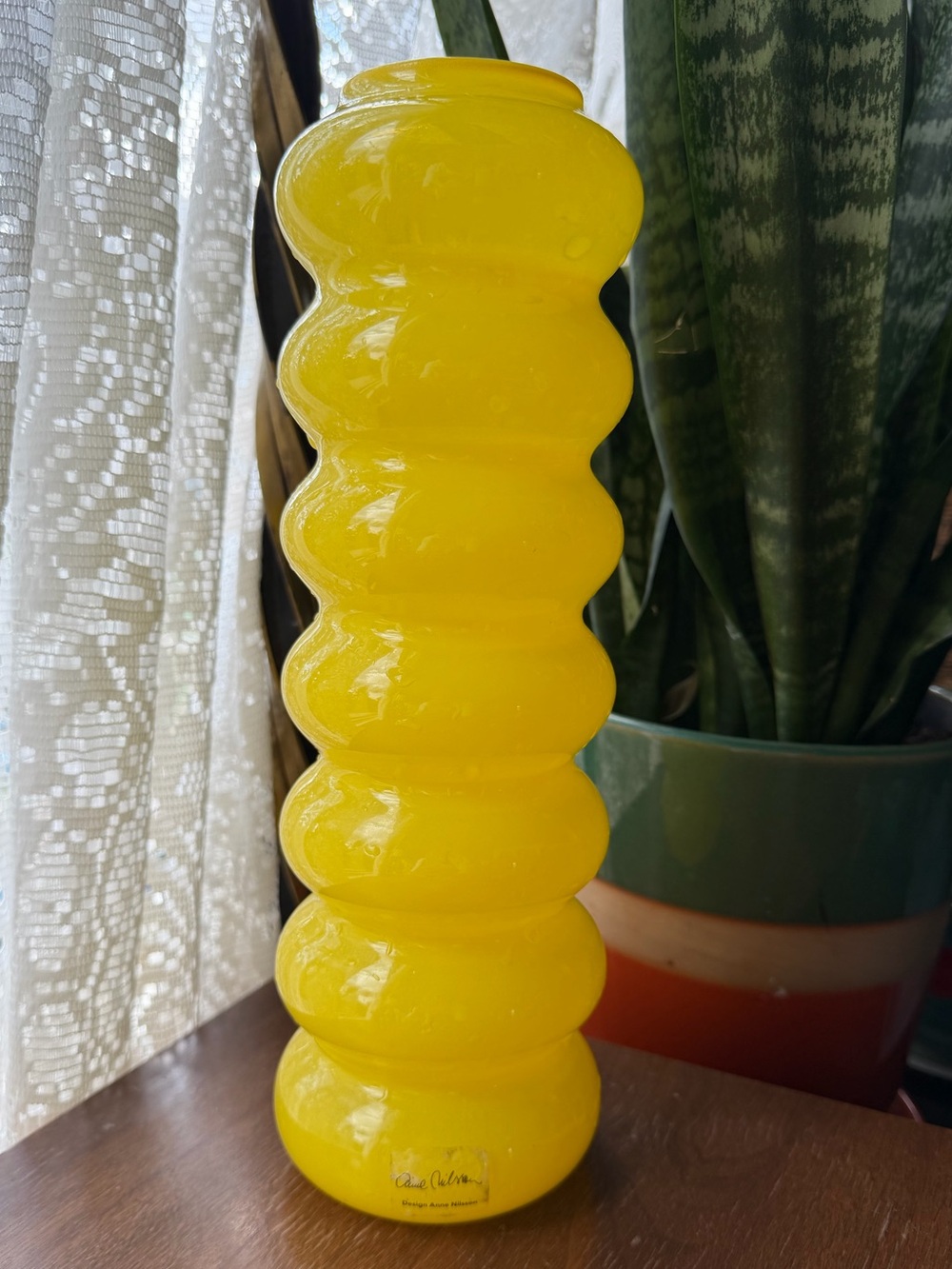 Anne Nilsson Art Glass Vase Solstrale Yellow Postmodern IKEA